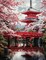 Cherry Blossoms Flower Diamond Painting Kits for Adult Beginners, Traditional Architecture Diamond Art Kits,Full Drill Paint with Diamond Dot Gem Art Painting